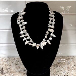 Keshi Baroque Vintage Genuine Pearl White Quartz Cream/Gold/Silver
